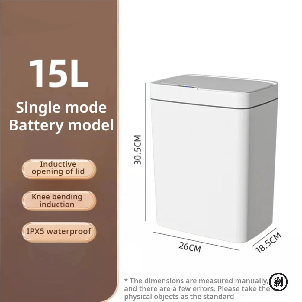 White Touchless 15L Smart Sensor Trash Can – Electronic Bathroom Garbage Bin with Automatic Bagging, Smart Home Compatible