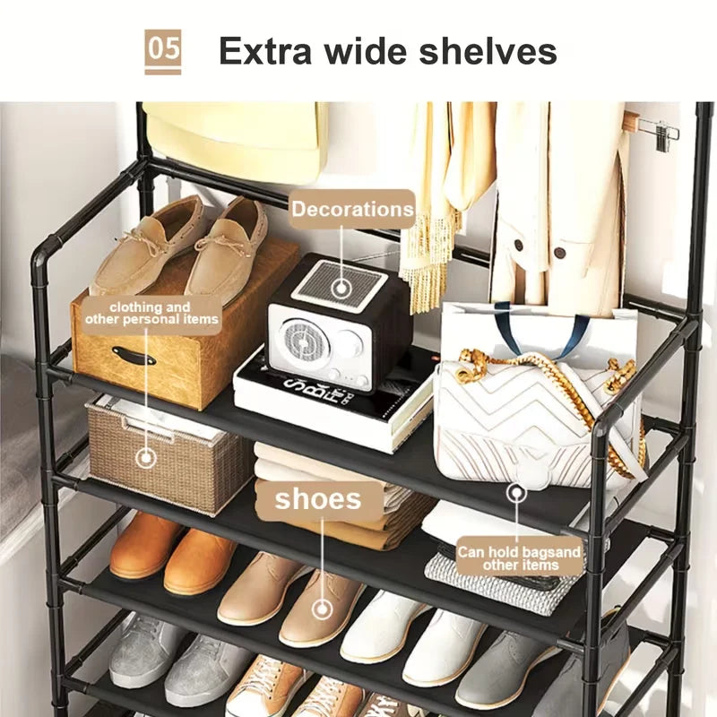 Five Layer Shoe Rack Simple Shoe Rack Integrated Storage Rack Household Shoe Rack Multifunctional Clothes Rack Coat Rack