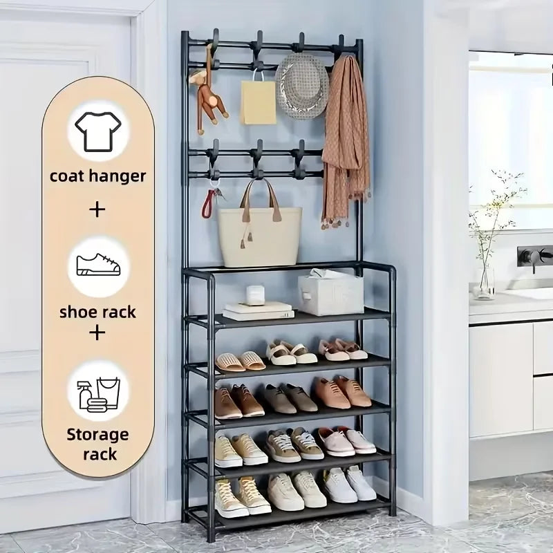 Five Layer Shoe Rack Simple Shoe Rack Integrated Storage Rack Household Shoe Rack Multifunctional Clothes Rack Coat Rack