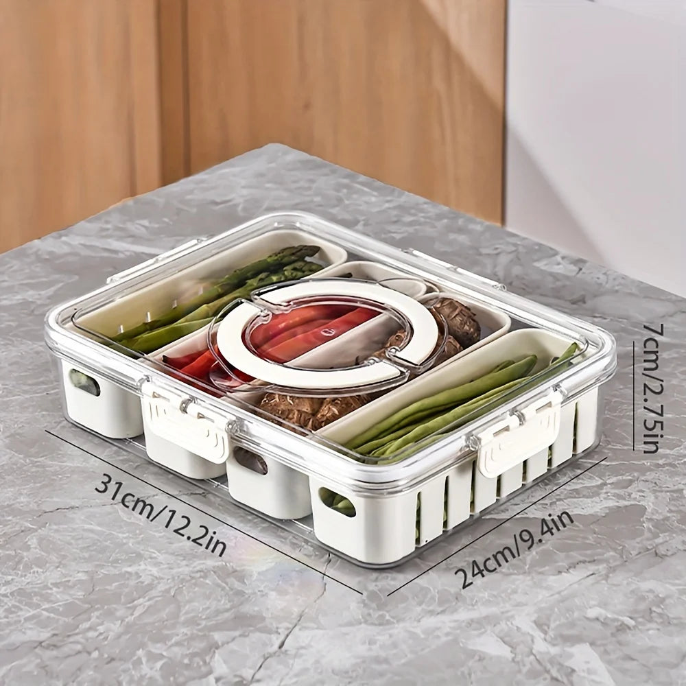 4Grid /8 Grid Snack Box Container, Portable Travel Charcuterie Board with Lid, Refrigerator Food Storage Box, Snack Organizer