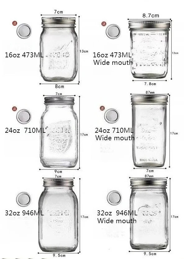 1PC Mason Jars with Lids, Wide Mouth Glass Jars for Canning, Centerpieces, Pickling, Storage, Food Meal Prep, Salad, Jam
