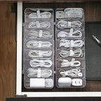 The Transparent Plastic Data Cable Storage Box Household Cable MobilePhone Charger Charging Cable Finishing Box Divided Grid Box