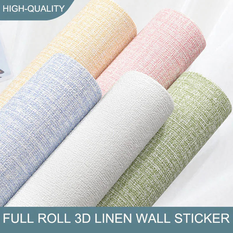 50cm Linen 3D Foam Self-adhesive PVC Solid Color Thickened Waterproof Background Wall Renovation Wallpaper Wall Stickers