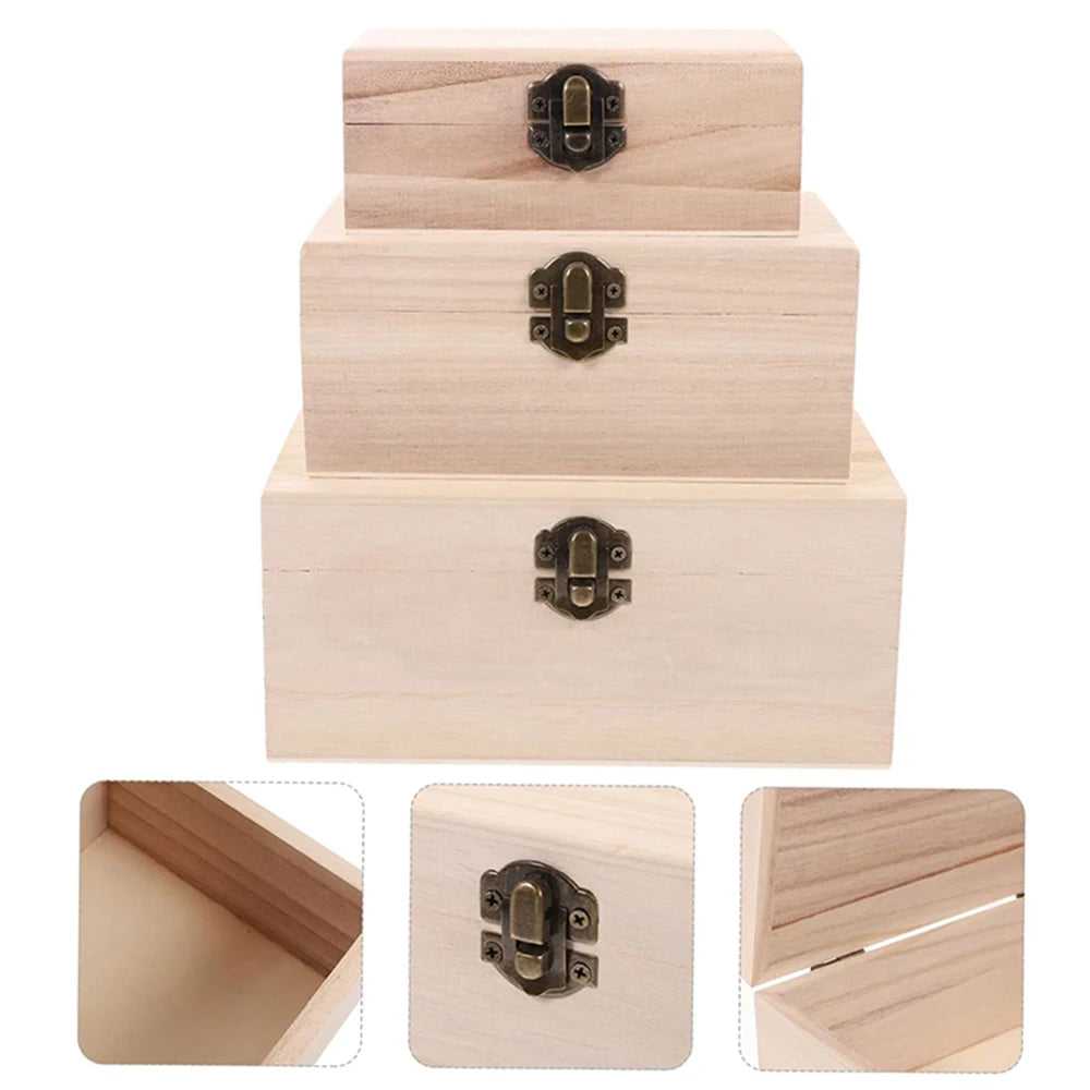 1/3pcs Log Color Scotch Plain Wood Wooden Square Hinged Storage Boxes Craft Gift Box Handmade Case Box Storage Organization