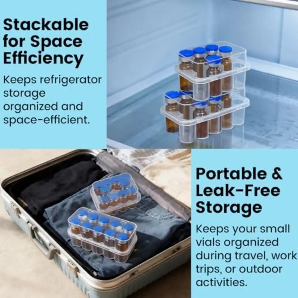 1 Pcs 3ML/10mL 10-Slot Vial Storage Case Stackable Plastic Microtube Storage Box Clear Freezer Tube Box Refrigerator Organizer