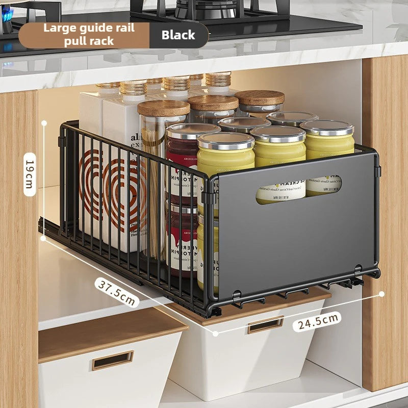 Non Perforated Folding Cabinet with Pull-out Basket Multifunctional Snack Storage Rack Household Kitchen Sink Storage Rack