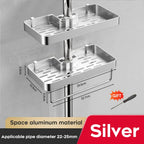 1/2PCS Punch-Free Shower Caddy With Towel Rod Bathroom Shelf Shampoo Soap Holder Shower Tray For Toilet Bathroom Organizer