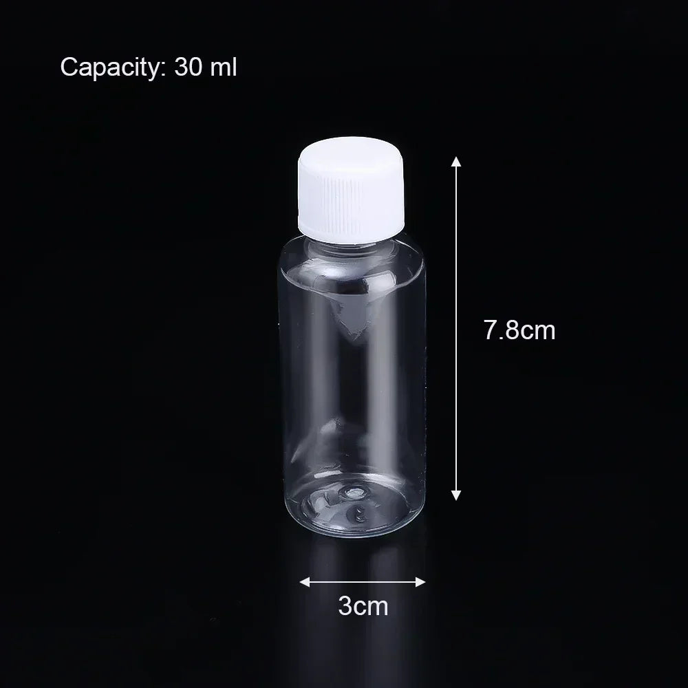 1/10Pcs Refillable Bottles 10ml 20ml 30ml 50ml 80ml 100ml Plastic PET Clear Empty Seal Bottles Sample Containers with Screw Cap
