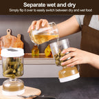 New Olive and Pickle Strainer Jar, Olive Container Hourglass Jar with Strainer Flip Pickle Container for Airtight Food Storage