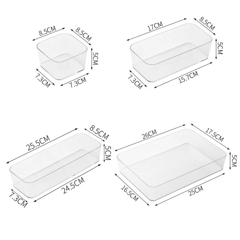 1-4PCS Desk Drawer Organizers Set Makeup Organizer Plastic Makeup Storage Clear Transparent Storage Box for Office Bathroom