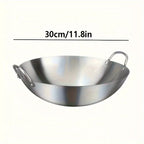 1pc Large Stainless Steel Wok, Uncoated Thick High-Quality Durable Chef'S Pan with Dual Handles, Easy to Clean for Commercial