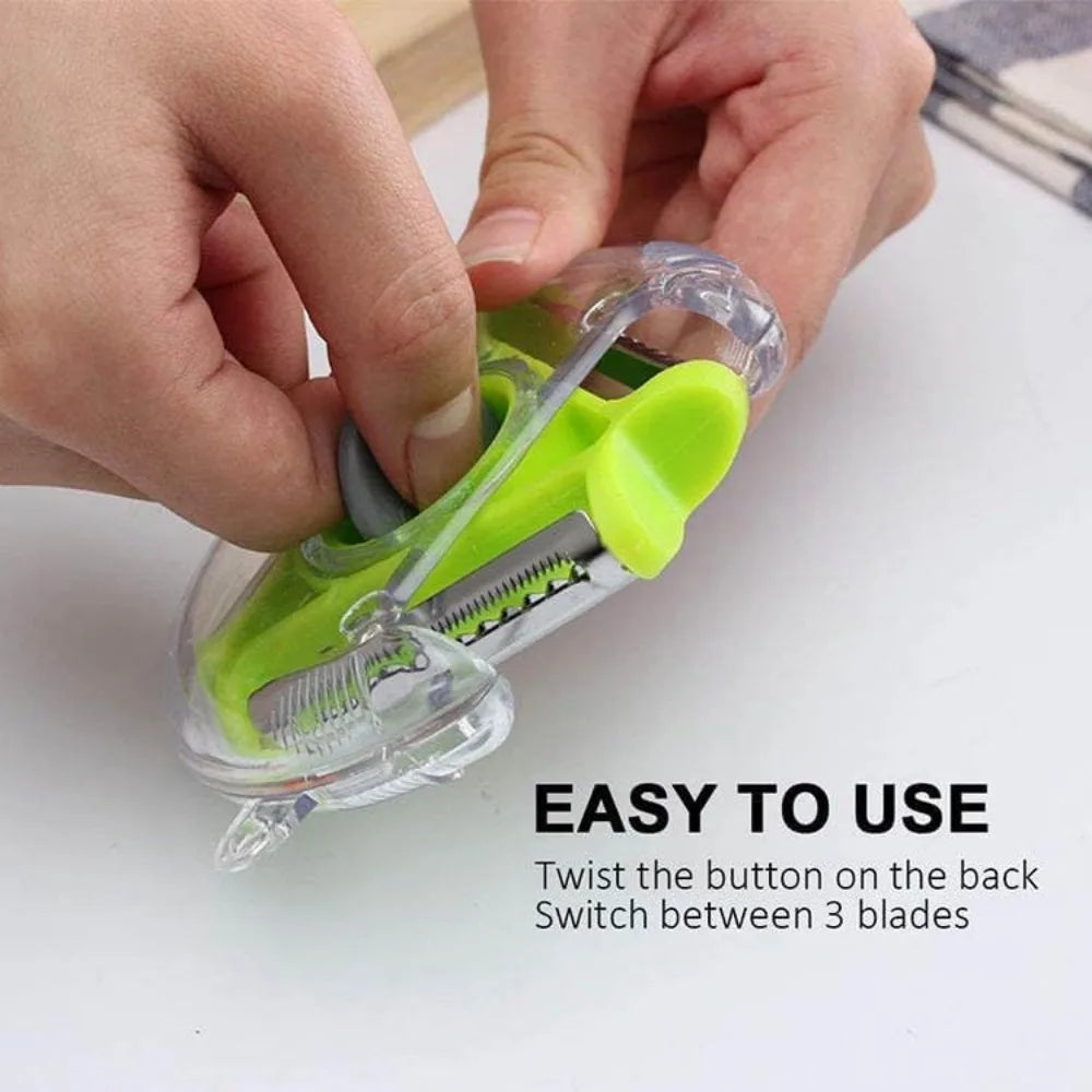 Kitchen 3 in 1 Peeler Rotary Multi-purpose Stainless Steel Potato Peeler Slicer Grater Shredder Vegetable Fruit Peeler