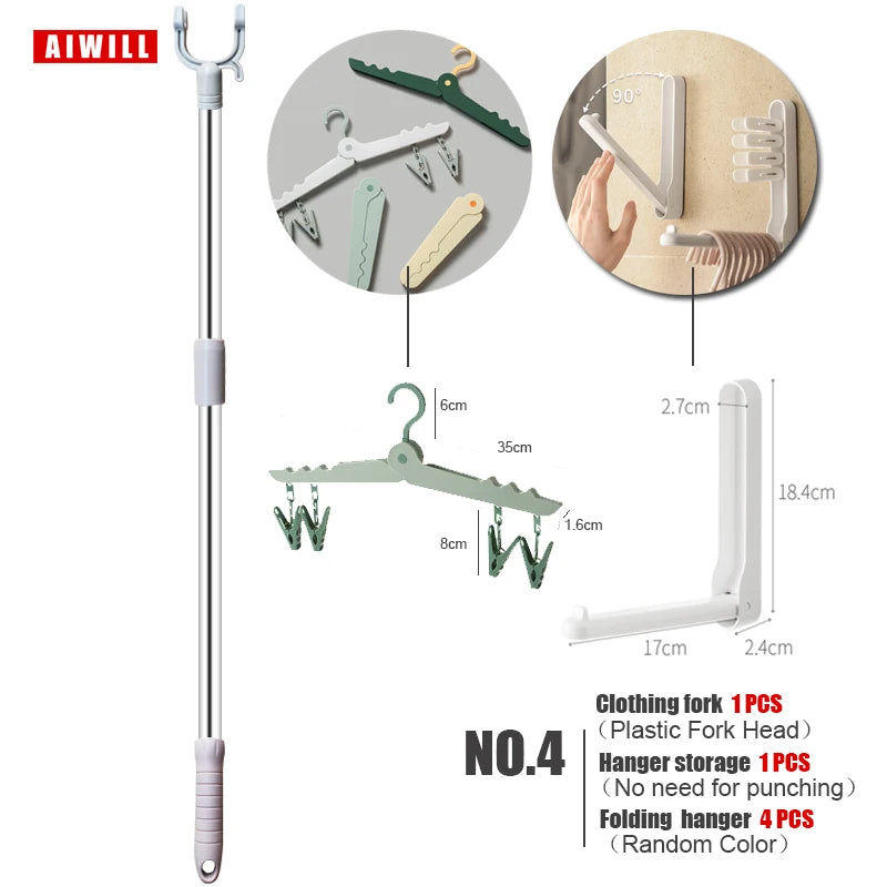 AIWILL Closet Hook Pole Clothes Picking Rod Take Clothes Drying Dressing Reacher Stick Clothesline Reaching Clothing Reach Pole