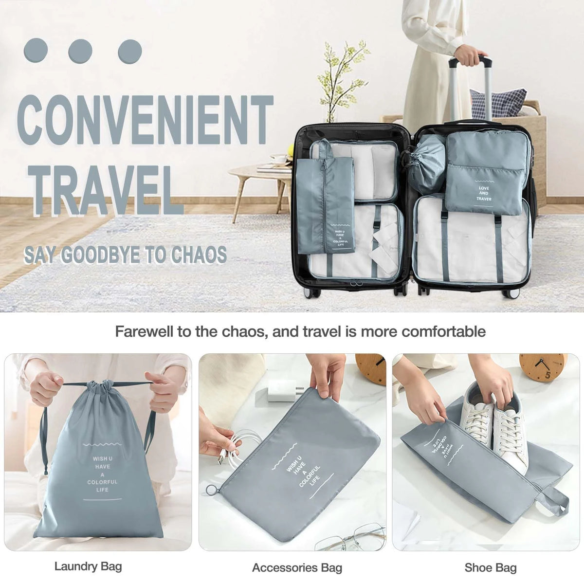 7 Pcs/Set Travel Organizer Storage Bags Suitcase Packing Cubes Set Cases Portable Luggage Clothes Shoe Tidy Pouch Folding.-zmt