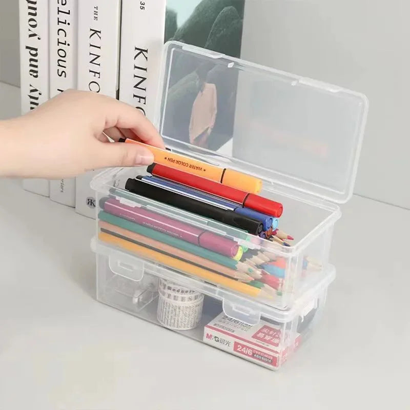 Large Capacity Transparent Pencil Box Plastic Stationery Case Crayon Pen Box Sketch Pencil Case Stacking Office Supplies Box New