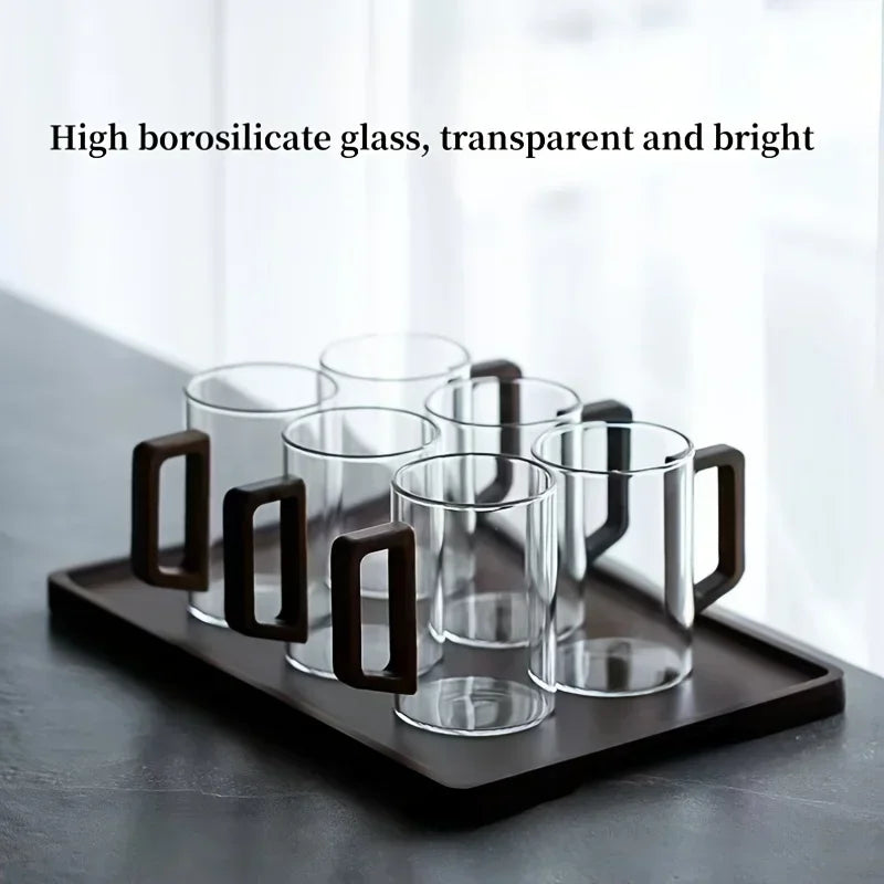 400ml Walnut Handle Glass Cup Heat-resistant Cup for Home Use Tea Making Cup Office Drinking Cup
