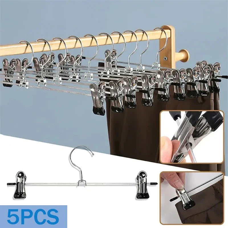5-Pack Metal Pants Hangers with Adjustable Anti-Slip Clips