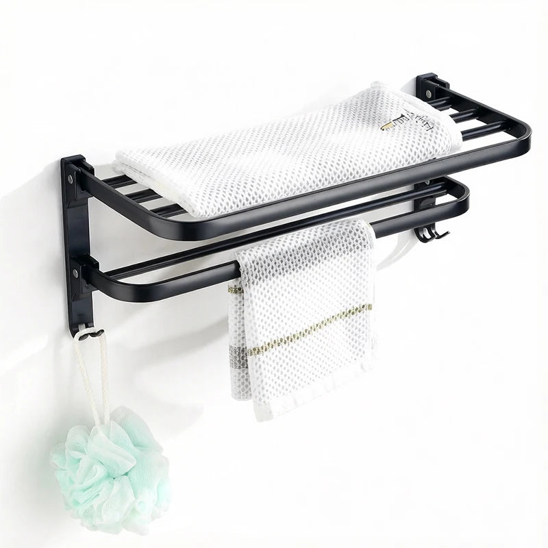 Homefish Foldable Towel Rack with Hooks Wall Mount Towel Rack Towel Storage Wall Mount for Bathroom Lavatory for Home
