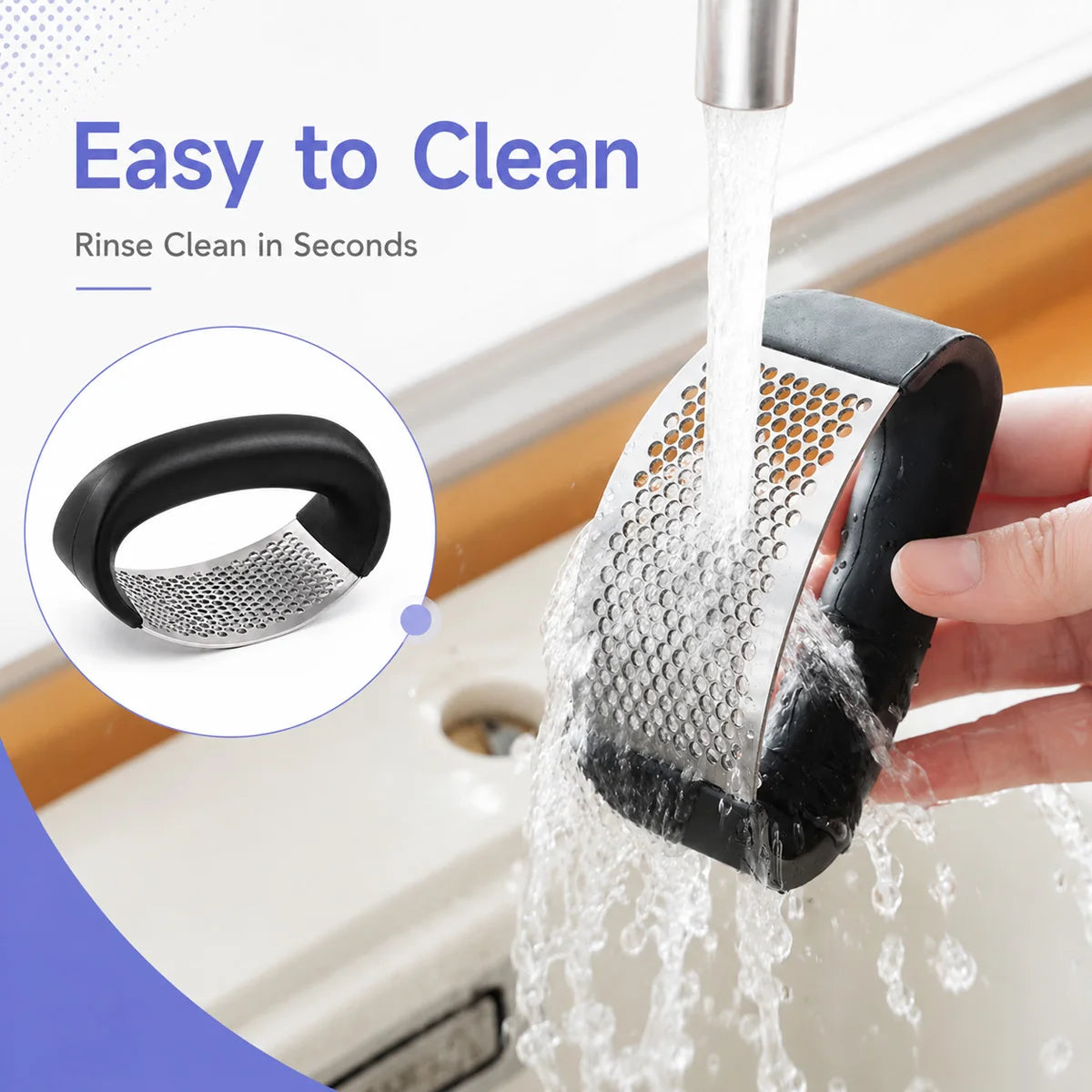 1PC Manual Garlic Press Rocker Stainless Steel Garlic Mincer Crusher Curved Handle Kitchen Tool Easy Clean Food Chopper Home Use