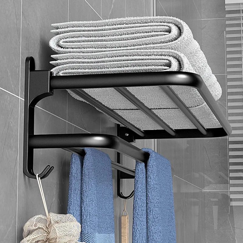 Homefish Foldable Towel Rack with Hooks Wall Mount Towel Rack Towel Storage Wall Mount for Bathroom Lavatory for Home
