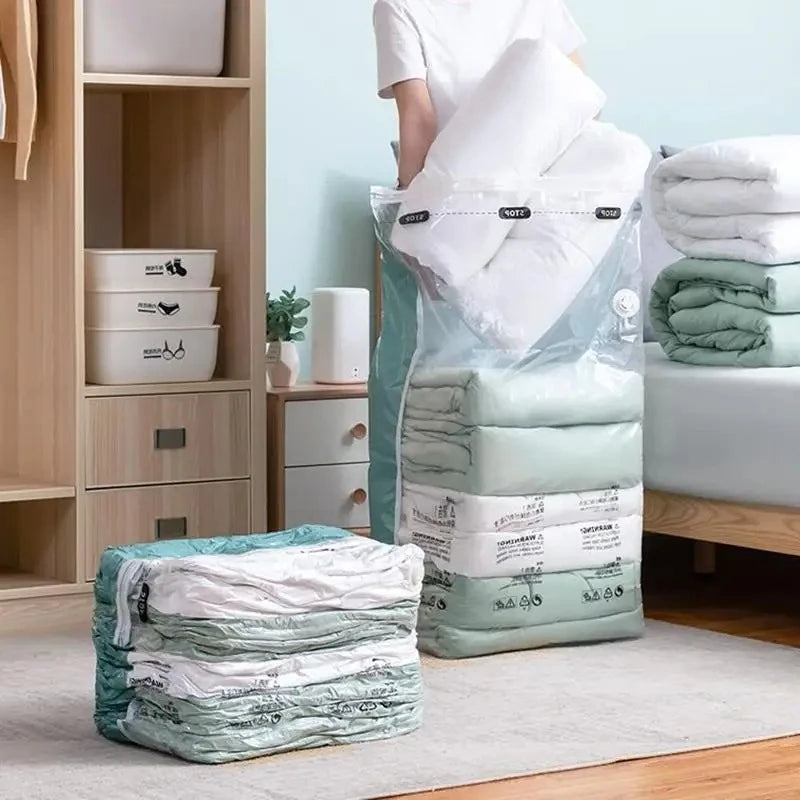 Extra Large No-Pump Vacuum Storage Compression Bags, Practical Space Saver to Store Clothes, Blankets and Bedroom Bedding Neatly