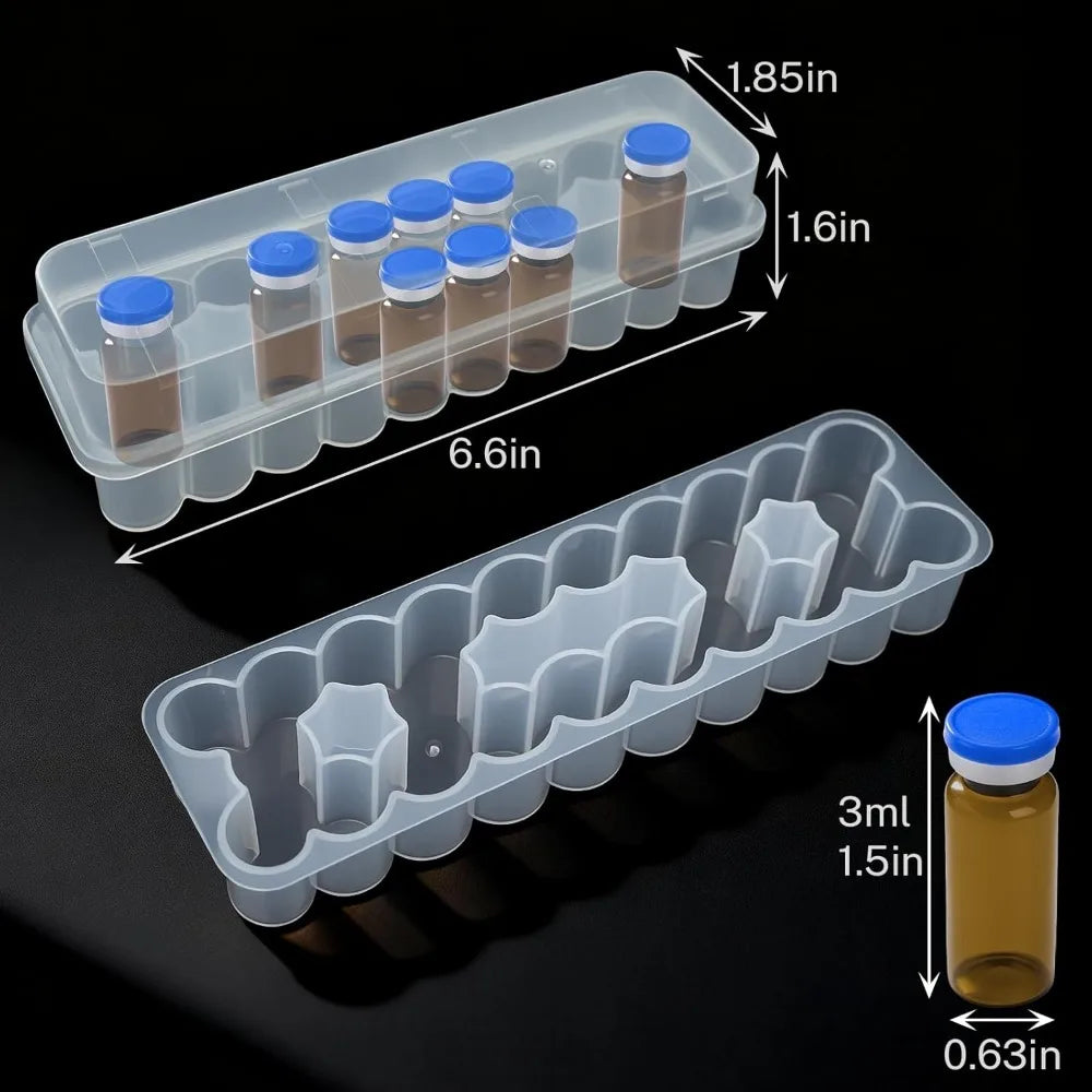 1 Pcs 3ML/10mL 10-Slot Vial Storage Case Stackable Plastic Microtube Storage Box Clear Freezer Tube Box Refrigerator Organizer