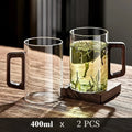 400ml Walnut Handle Glass Cup Heat-resistant Cup for Home Use Tea Making Cup Office Drinking Cup