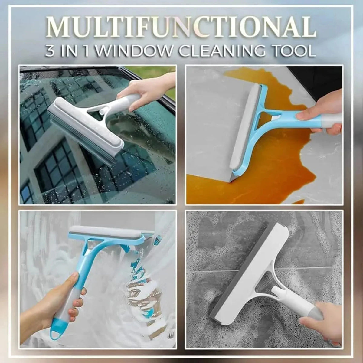 3‑In‑1 Spray Window Squeegee, Multifunctional Glass Cleaning Tool with Scrub Brush & Scraper, Streak‑Free Wiper for Windows, Mirrors, Shower Glass and Car Windshields