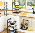 Adjustable Pot Rack Organizer, Kitchen Carbon Steel Pot Storage Rack, Multi-Layer Household Pot and Pan Organizer for Cabinet Un