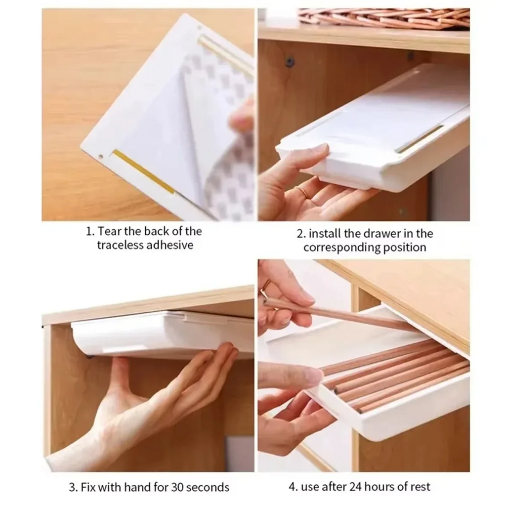 1pc White SelfAdhesive Storage Drawer Box Makeup Pencil Tray Desk Hidden Under Desk Stand Self-adhesive Under-drawer Storage Box