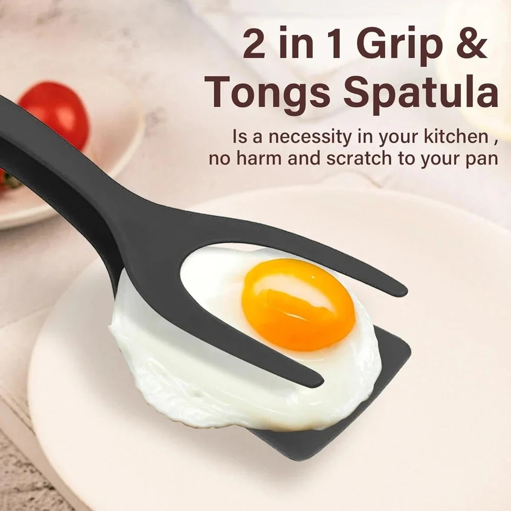 2 In 1 Flip Spatula Tongs Nylon Non Stick Kitchen Gadget Multifunctional EggPancake Fish Omelet French Toast Cooking Making Too