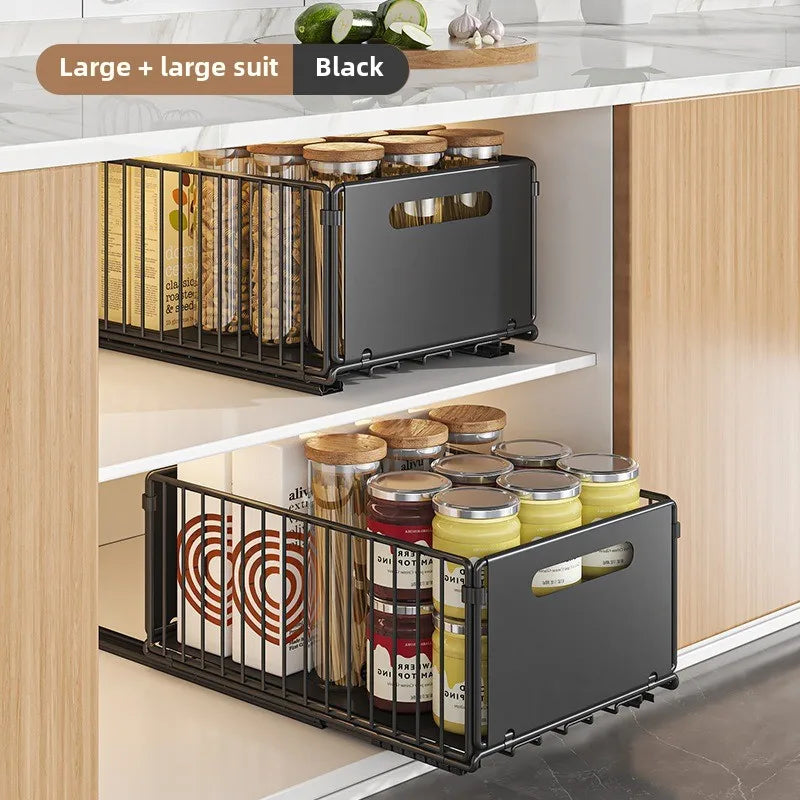 Non Perforated Folding Cabinet with Pull-out Basket Multifunctional Snack Storage Rack Household Kitchen Sink Storage Rack