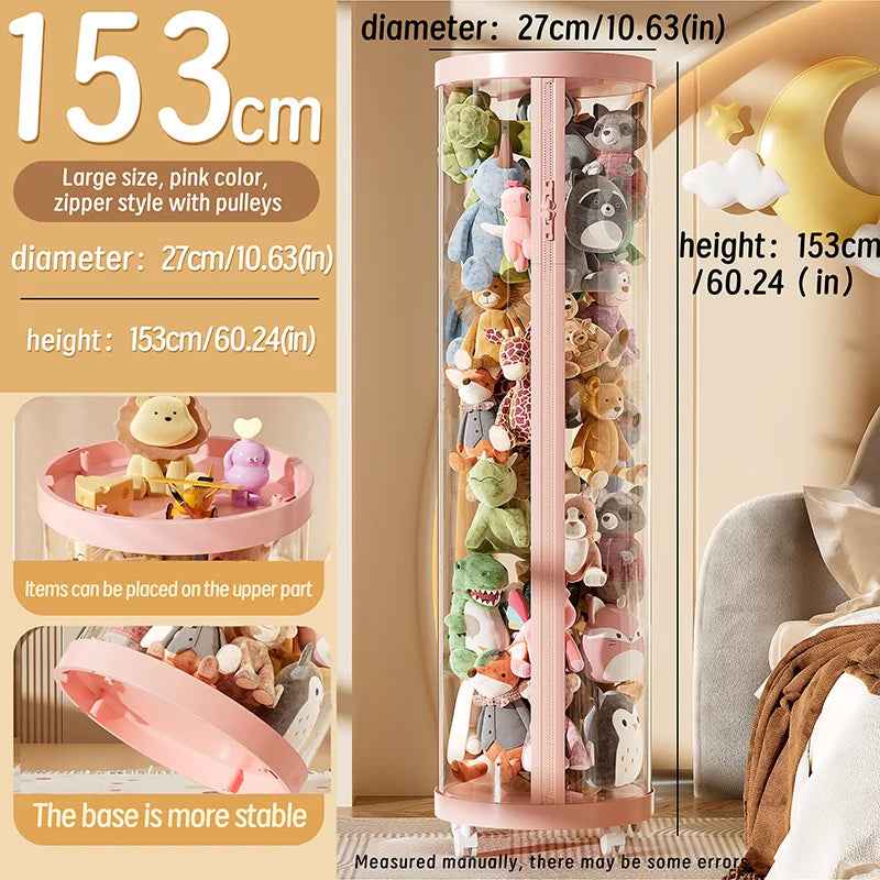 Transparent Doll Storage Box Plush Toy Organization Toy Storage Tube DIY Zipper Bins Kid Christmas Gift Children's Toy Organizer