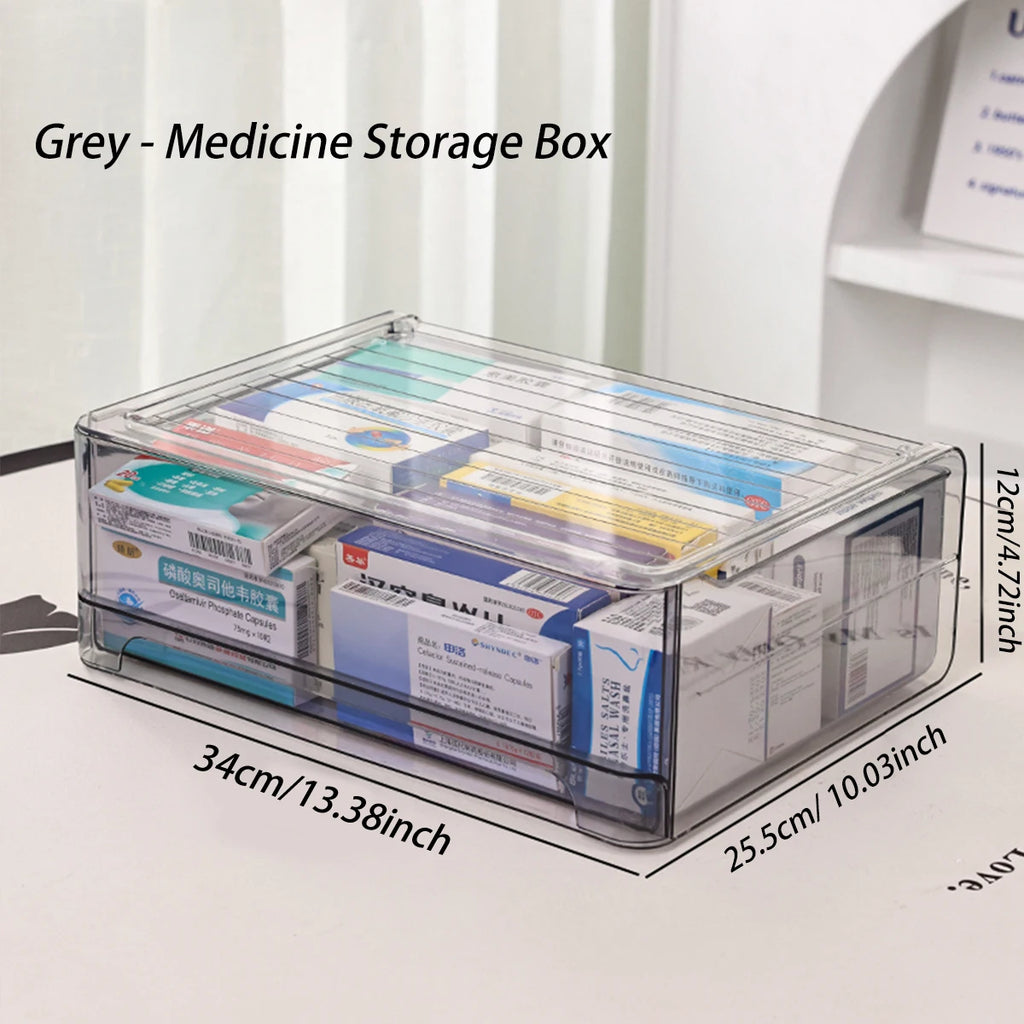 1pc Gray Drawer Acrylic Medicine Storage Box, Large Capacity Stackable Medicine Sorting Box, Pull-Out Medicine Box