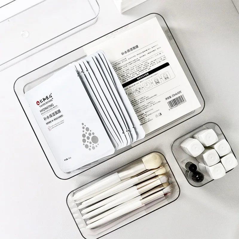 1-4PCS Desk Drawer Organizers Set Makeup Organizer Plastic Makeup Storage Clear Transparent Storage Box for Office Bathroom