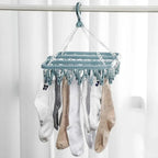 1PC Clothes Drying Hanger with 32 Clips Socks Underwear Drying Folding Laundry Hanging Rack
