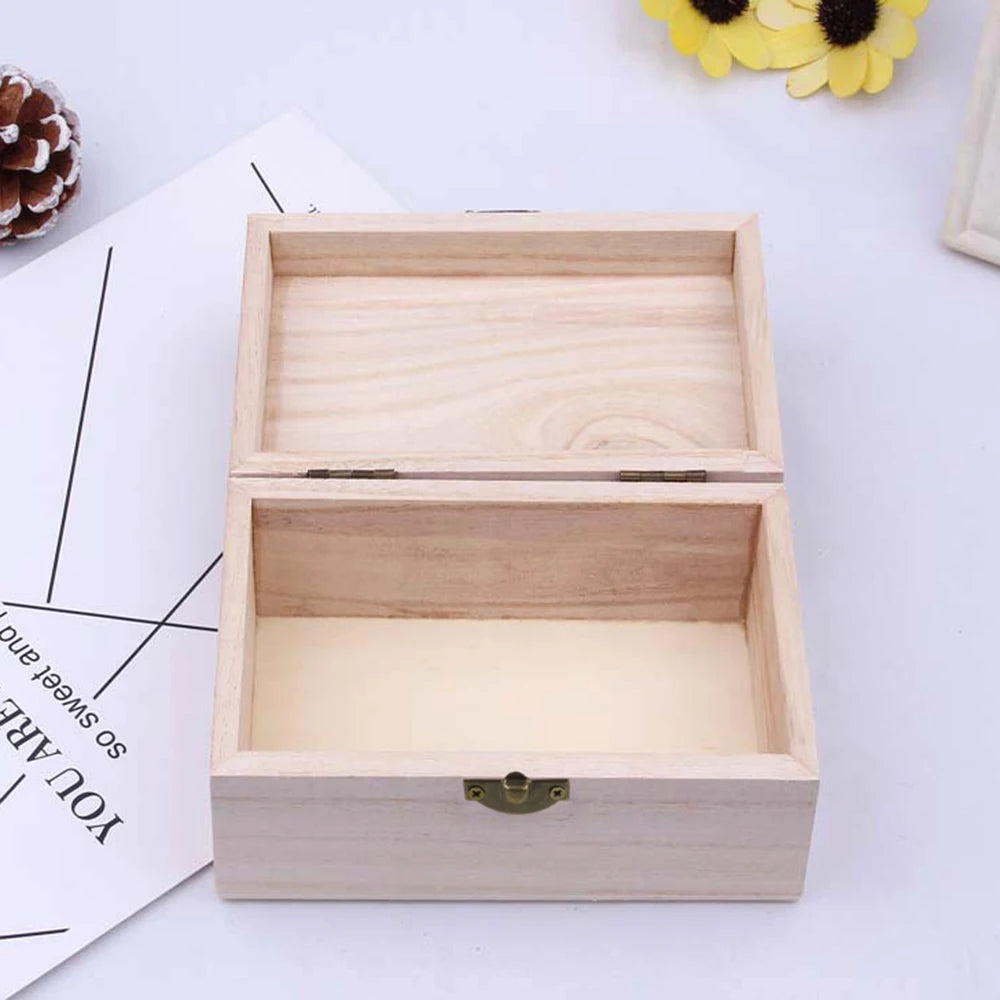 1/3pcs Log Color Scotch Plain Wood Wooden Square Hinged Storage Boxes Craft Gift Box Handmade Case Box Storage Organization