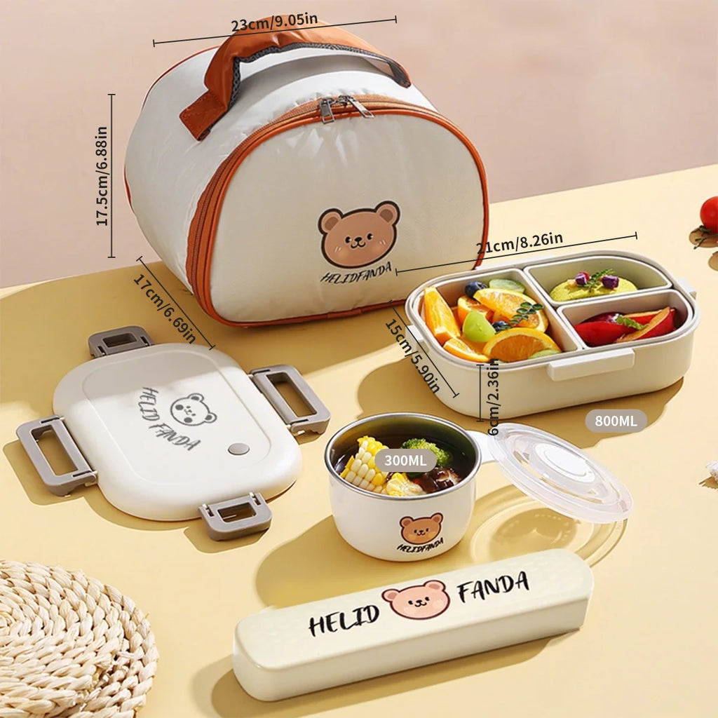 WORTHBUY Removable 3-Compartment Lunch Box 800ml Portable Plastic Bento Box Microwave School Student Kid Sealed Food Container