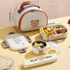 WORTHBUY Removable 3-Compartment Lunch Box 800ml Portable Plastic Bento Box Microwave School Student Kid Sealed Food Container