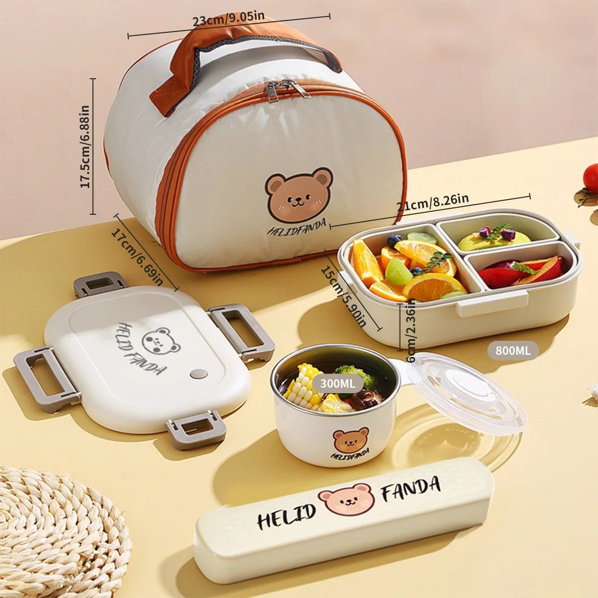WORTHBUY Removable 3-Compartment Lunch Box 800ml Portable Plastic Bento Box Microwave School Student Kid Sealed Food Container