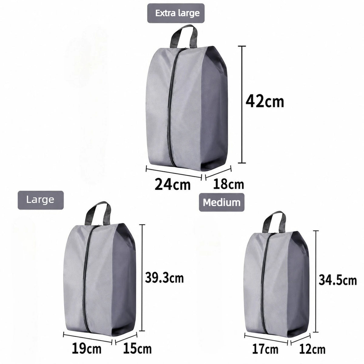 3PCS Travel Shoe Storage Pouch Waterproof Fabric Zipper Handbag Portable Dust‑proof Shoes Organizer Bag For Home Business Trip