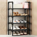 Black Simple Multi-Layer Elevated Shoe Rack, Space Saving Entryway Shoe Storage Shelf for Home Dormitory Rental House