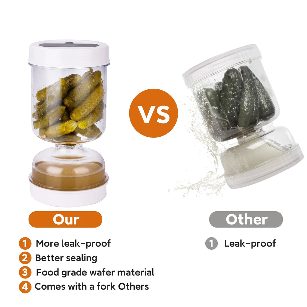 New Olive and Pickle Strainer Jar, Olive Container Hourglass Jar with Strainer Flip Pickle Container for Airtight Food Storage