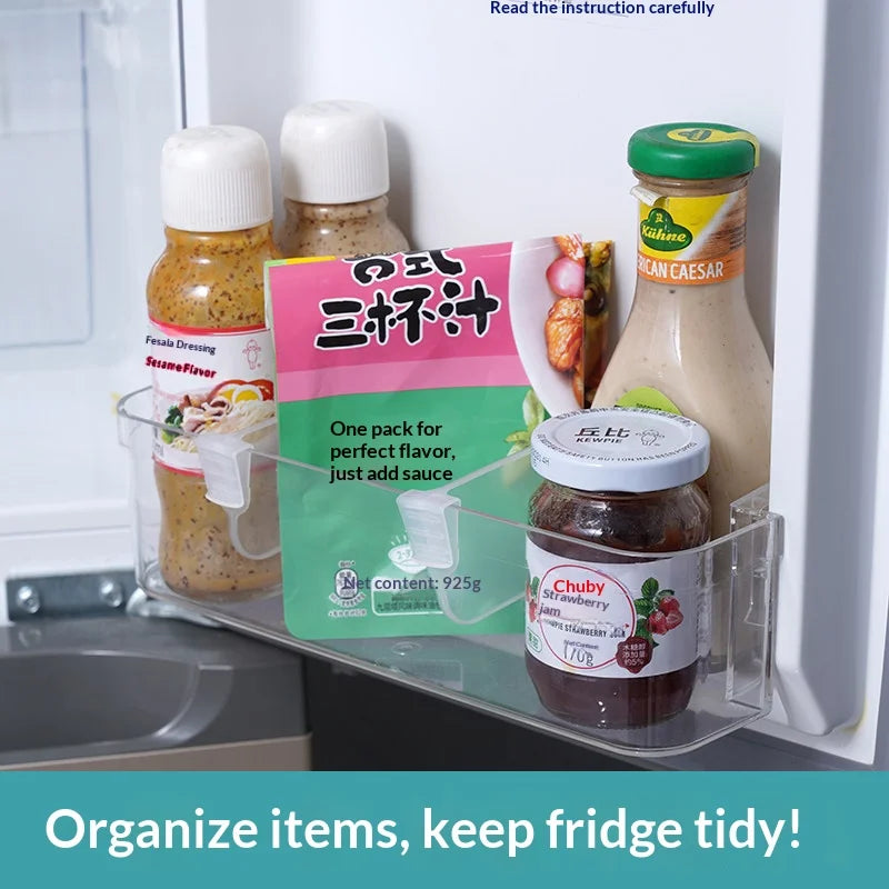 Adjustable Fridge Divider Clips Refrigerator Side Shelf Separator Space Saving Kitchen Organizer for Sauce Bottles Food Packets