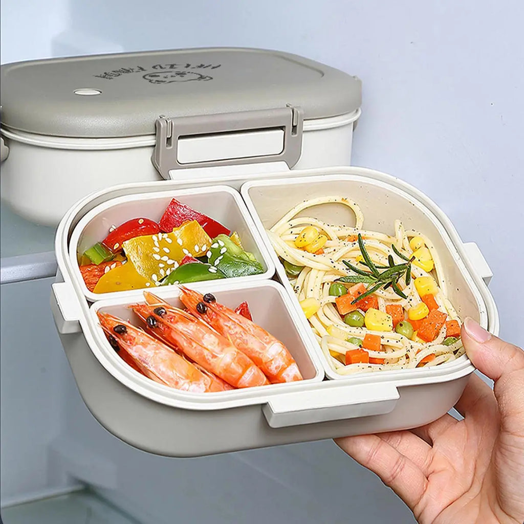 WORTHBUY Removable 3-Compartment Lunch Box 800ml Portable Plastic Bento Box Microwave School Student Kid Sealed Food Container