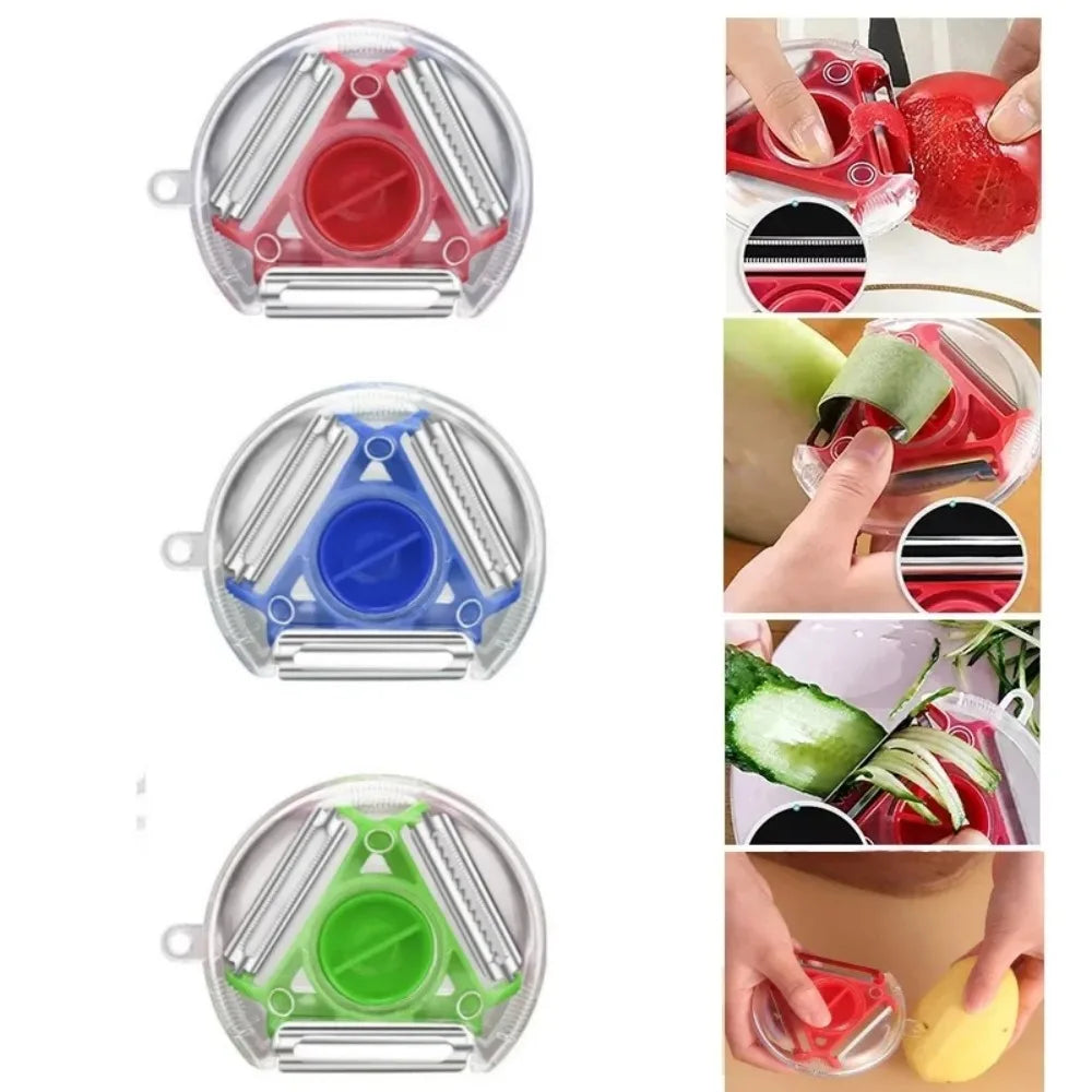 Kitchen 3 in 1 Peeler Rotary Multi-purpose Stainless Steel Potato Peeler Slicer Grater Shredder Vegetable Fruit Peeler
