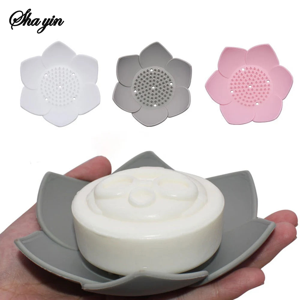 1pcs Bathroom Soap Box Lotus Design Soap Holder Silicone Soap Box Drain Box Bathroom Accessories