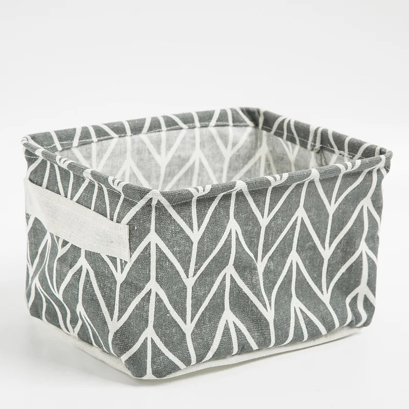 Small Foldable Canvas Storage Basket With Handle Cotton And Linen Desktop Storage Box Small Fresh Waterproof Storage Basket 1PC
