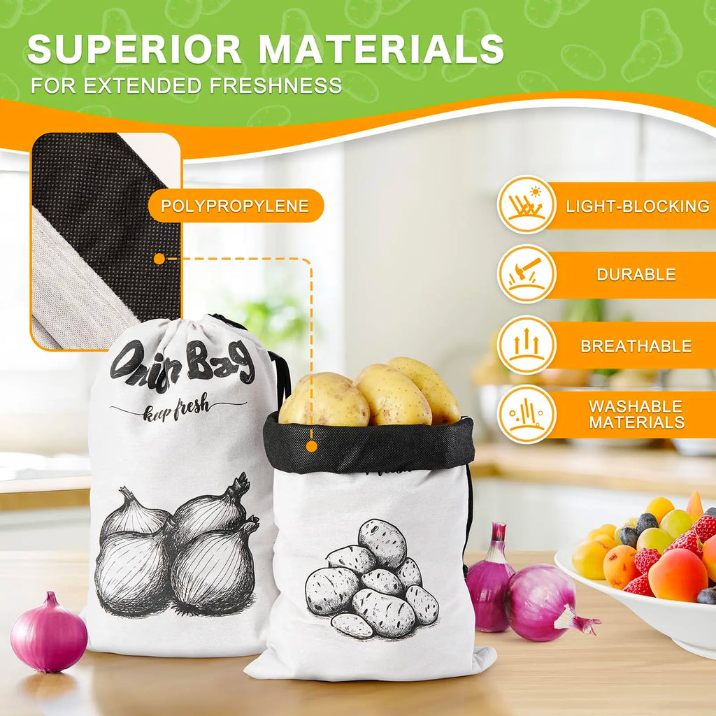 Onion Bag Potato Bag Vegetable Storage Bags Reusable Potatoes Storage Bags With Light-Blocking Liner Drawstring For Vegetable