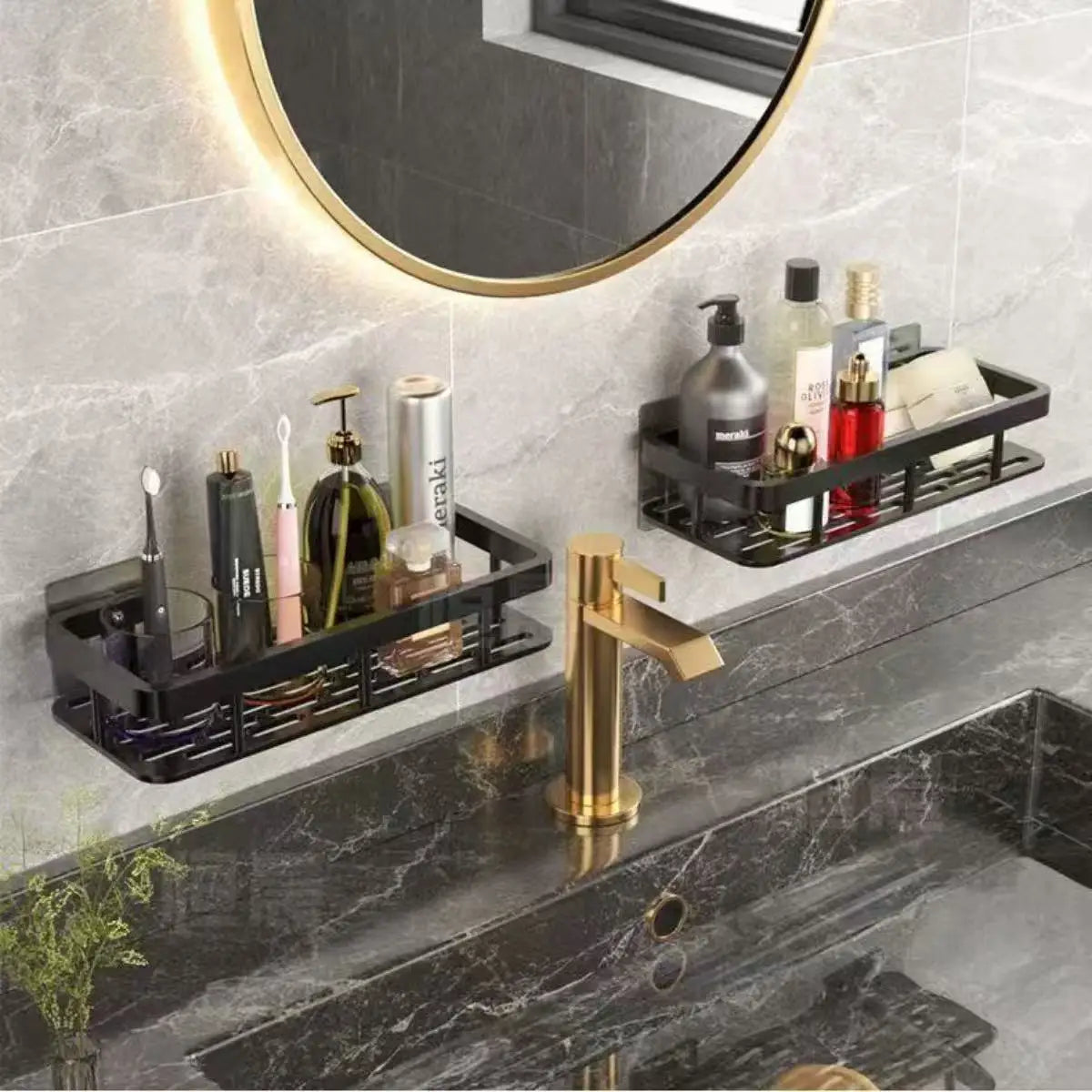 2PCS Bathroom Shelf Kitchen Storage Organizer ABS Shampoo Rack Shower Shelf Bathroom Accessories No Drill Shelf